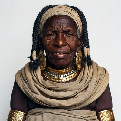 Elderly African woman in gold jewelry