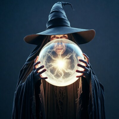 Witch holding glowing crystal ball
