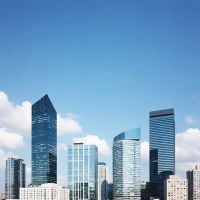 Modern skyscrapers under blue sky
