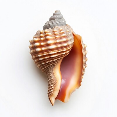 Large conch seashell on white background
