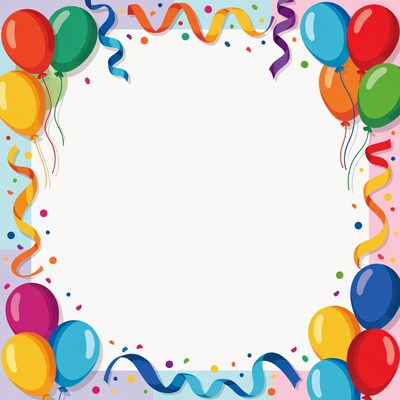 Colorful Balloons and Ribbons Border
