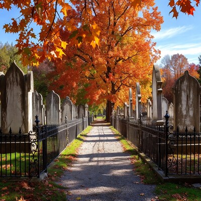 Autumn Tree Over Cemetery Path