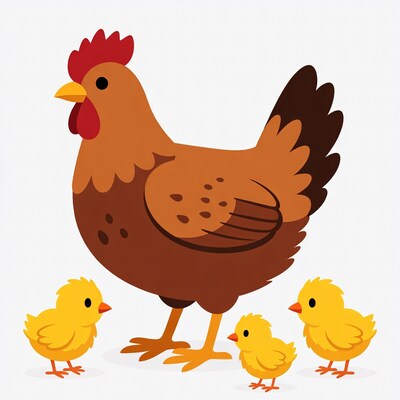 Hen with chicks illustration
