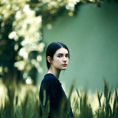 Woman in wheat field profile view