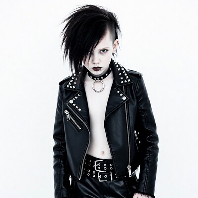 Goth girl in studded leather jacket