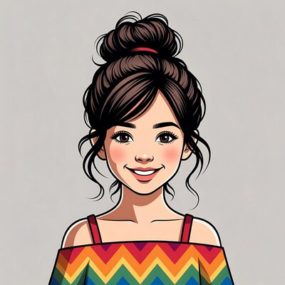 Smiling Asian girl with messy bun