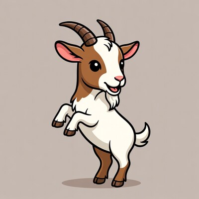 Cute cartoon goat standing on hind legs