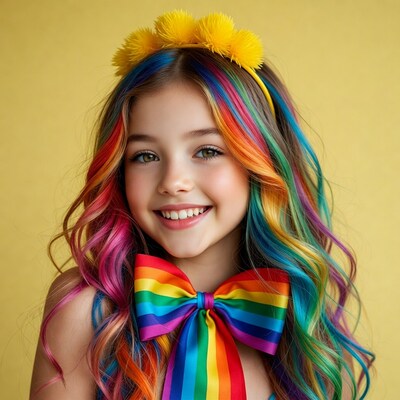 Girl with rainbow hair and bow