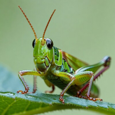 Green grasshopper on leaf