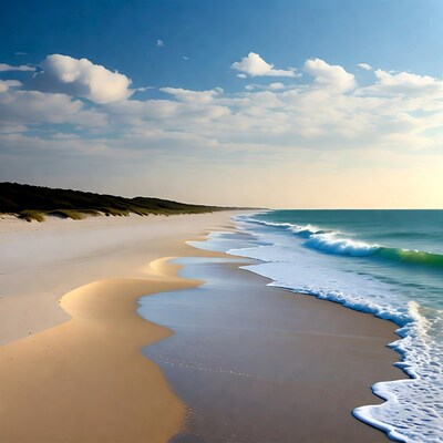 Sandy Beach with Waves and Dunes