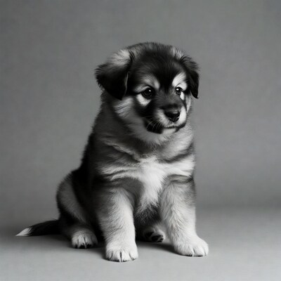 Black and white Husky puppy sitting