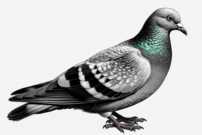 Gray pigeon standing on white background