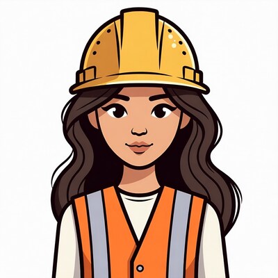 Asian woman in hard hat and vest