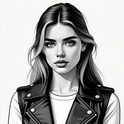 Woman in leather jacket portrait
