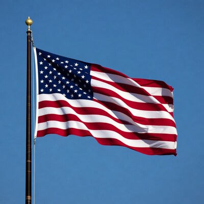 American flag waving on pole