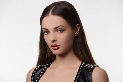 Woman in studded leather top