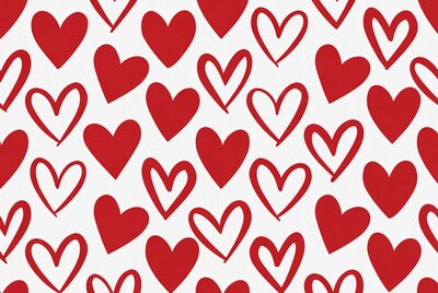 Red Hearts Pattern on White Background