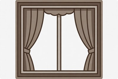Window with Brown Curtains Illustration