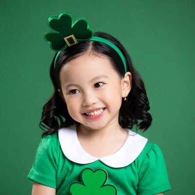 Asian girl in shamrock St Patricks outfit
