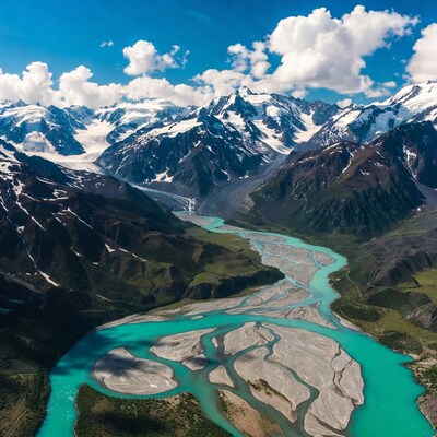 Turquoise River in Snowy Mountains