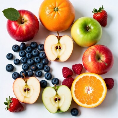 Fresh Fruit Assortment on White Background