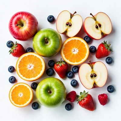 Fresh Mixed Fruits on White Background