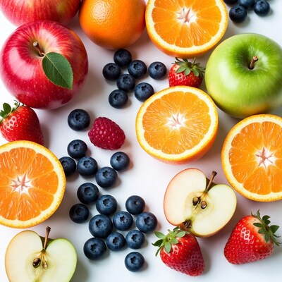 Mixed Fresh Fruits on White Background