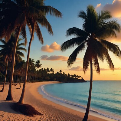 Tropical Palm Beach at Sunset
