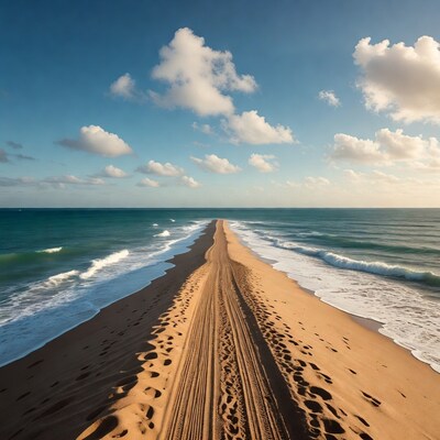 Sandbar between turquoise ocean waves