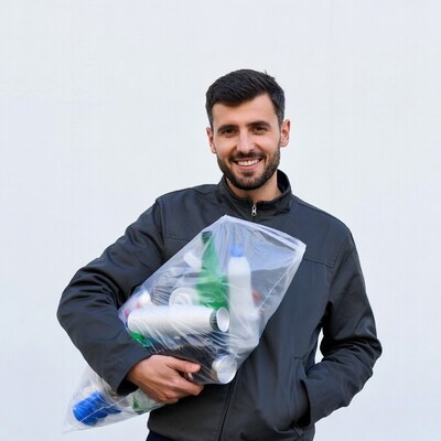 Man holding bag of recyclables