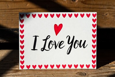 I Love You card with red hearts