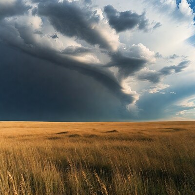 Supercell storm over wheat field