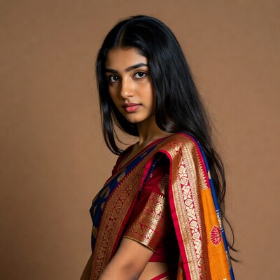 Indian woman in blue saree