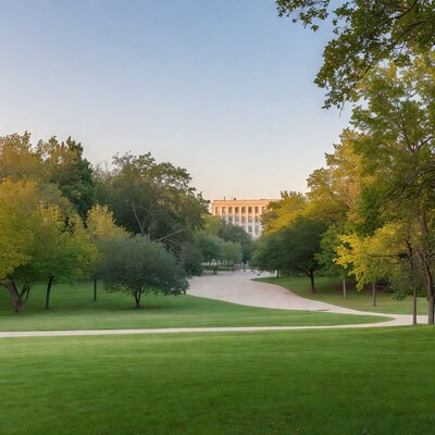 Autumn Trees Framing University Building