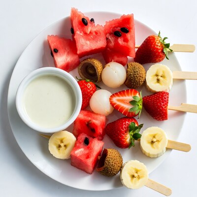 Fruit Skewers on White Plate