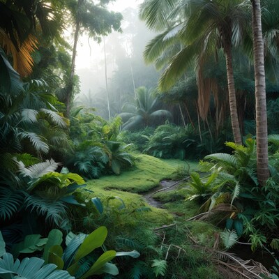 Misty Tropical Jungle with Stream