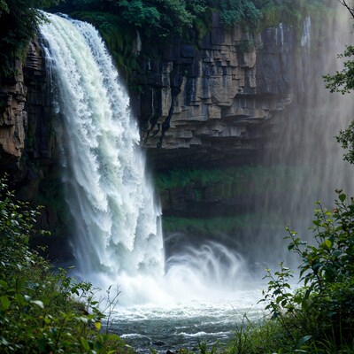 Majestic waterfall cascading over rocky cliffs