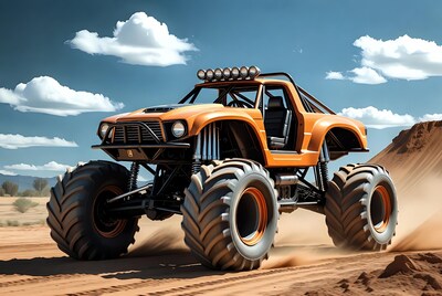 Orange Monster Truck in Desert