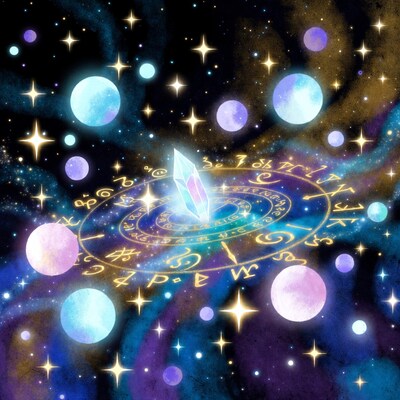Glowing Crystal in Cosmic Rune Circle