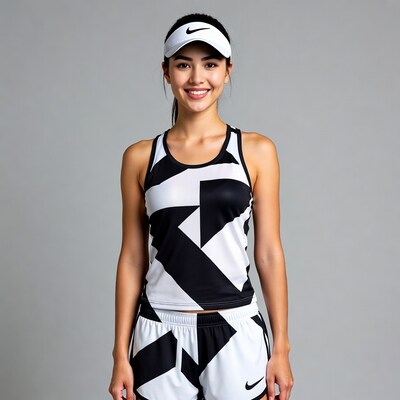 Asian woman in Nike tennis outfit