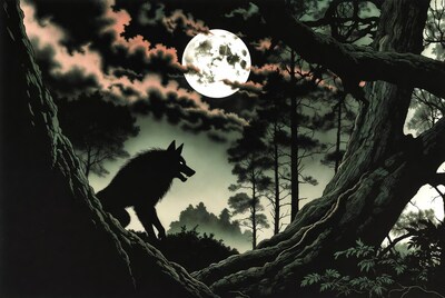 Howling Wolf Silhouette Under Full Moon