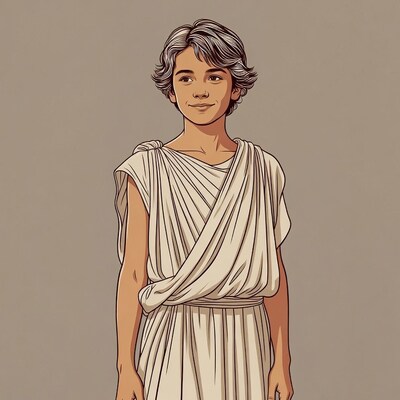 Boy in white toga illustration