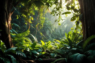 Lush Tropical Jungle with Sunlight