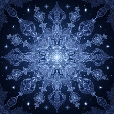 Blue Mandala Snowflake with Stars