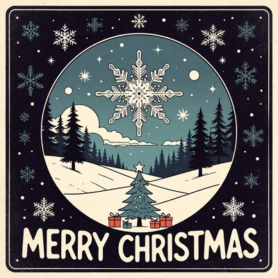 Merry Christmas Snowy Forest Illustration