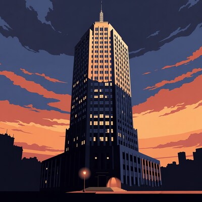Tall Skyscraper at Sunset