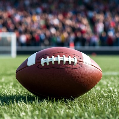 Football on field with stadium crowd