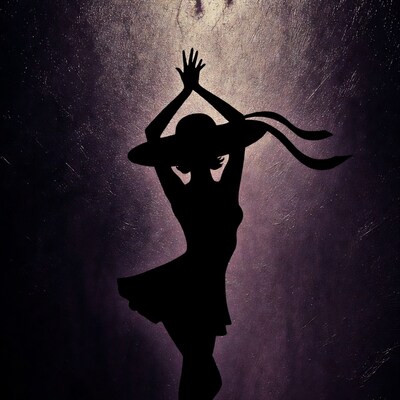 Silhouette woman dancing with hat