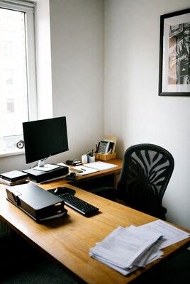 Modern Wooden Desk with Computer