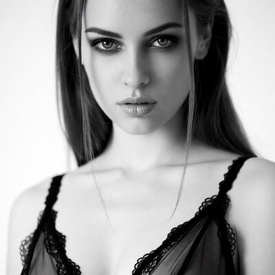 Woman in black lace lingerie closeup